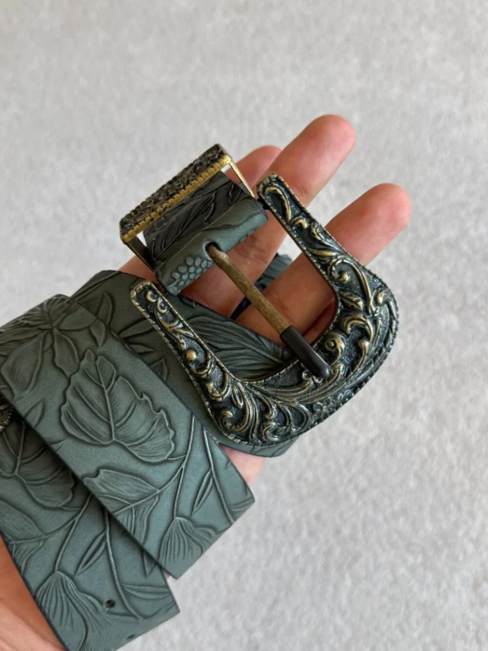 Olive Floral Embossed Western Belt